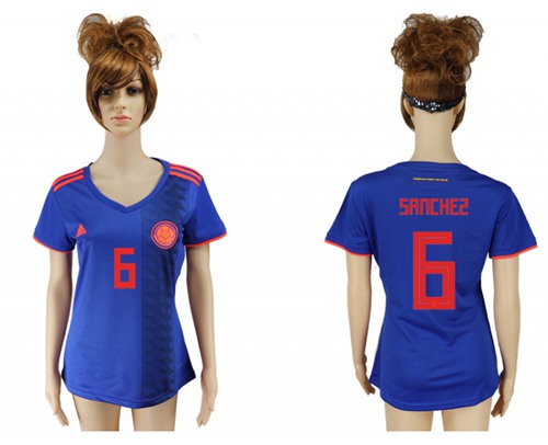 Women's Colombia #6 Sanchez Away Soccer Country Jersey - Click Image to Close